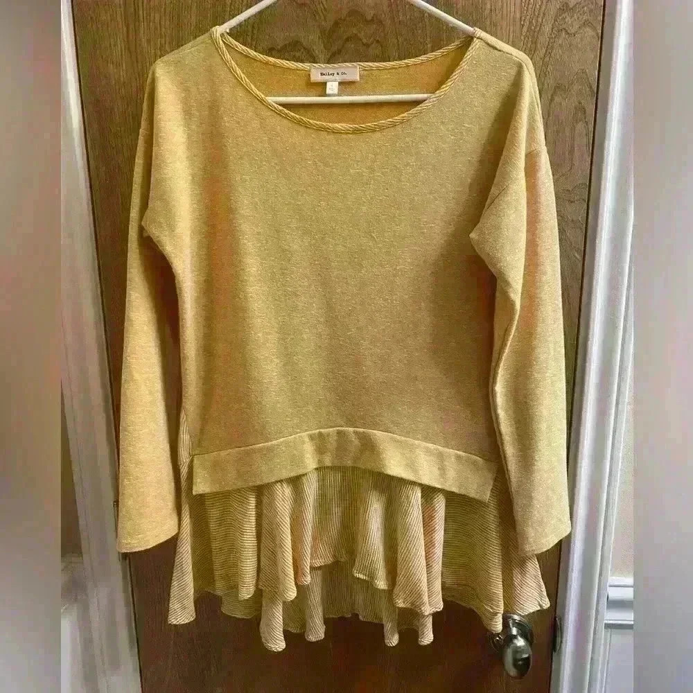 Hailey & Co. Faded Yellow Sweater with Yellow Striped Undershirt Peplum Size S